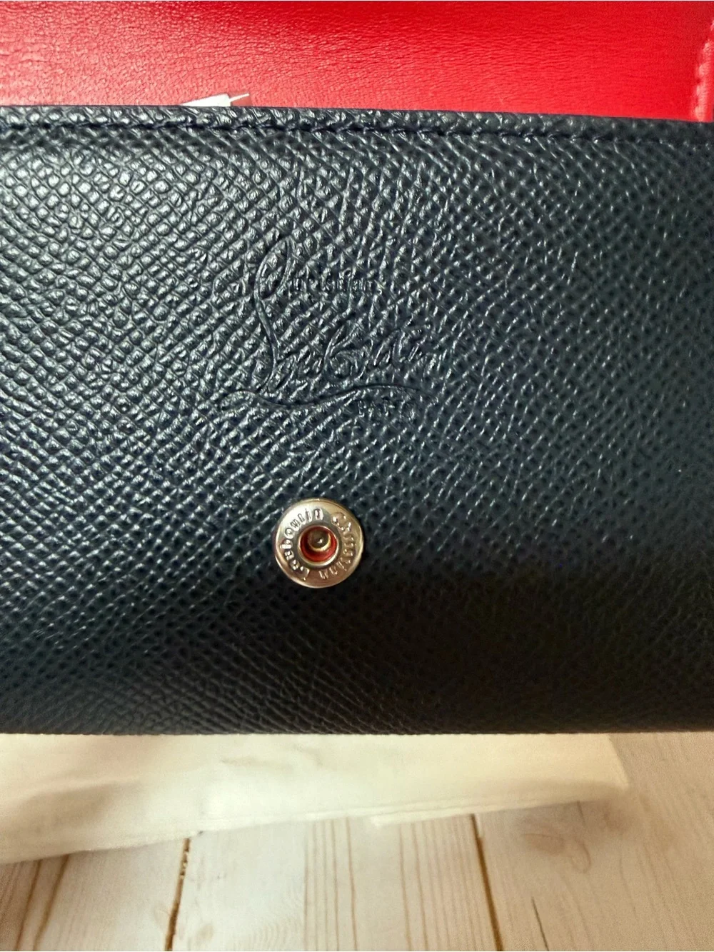Christian Louboutin Groovy Calfskin Leather Trifold Wallet Navy